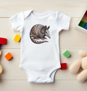 organic cotton banded armadillo baby onsie