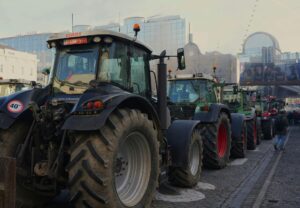 tractors lined blocking the road