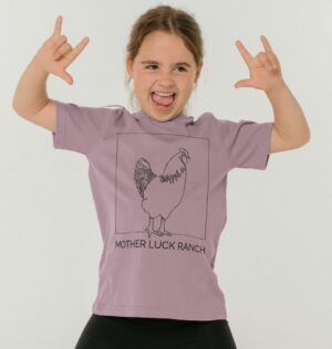 girl wearing the Egg-cellent t-shirt in mauve