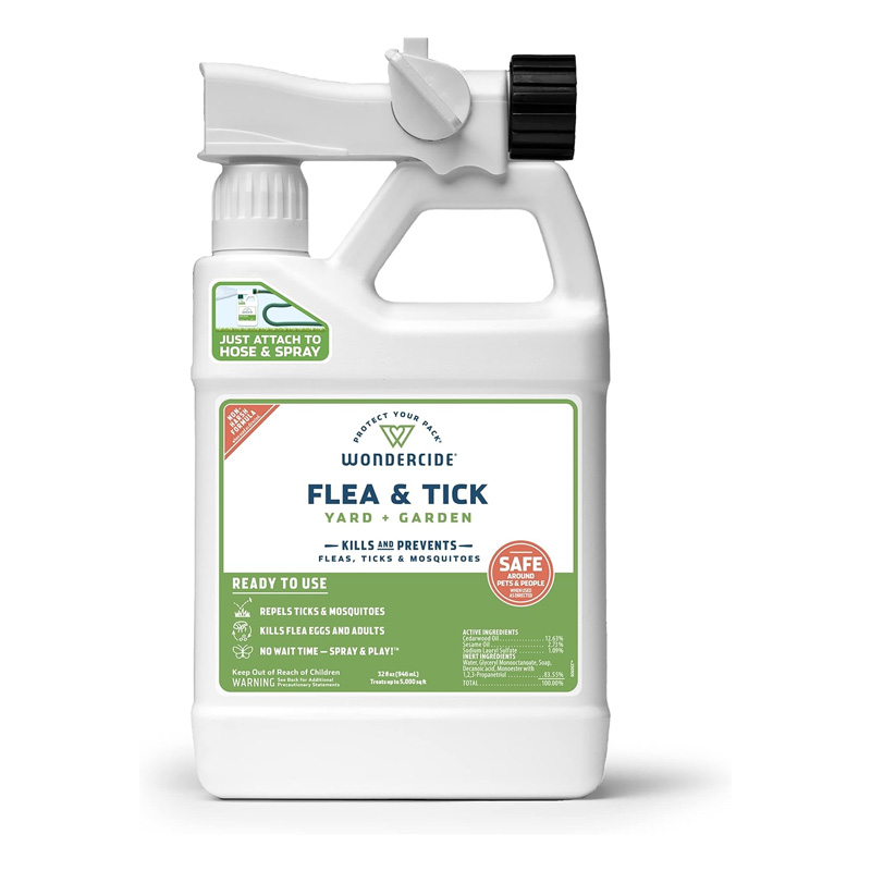 Wondercide flea and tick yard spray bottle that attaches to a hose