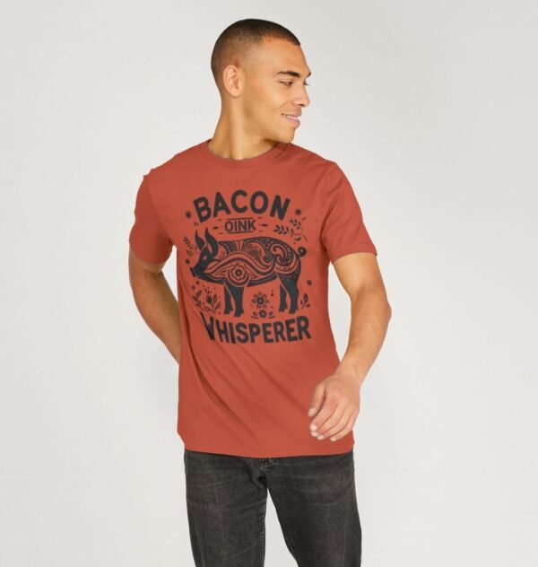 Man wearing the Men's Bacon Whisperer Organic Cotton T-Shirt in White