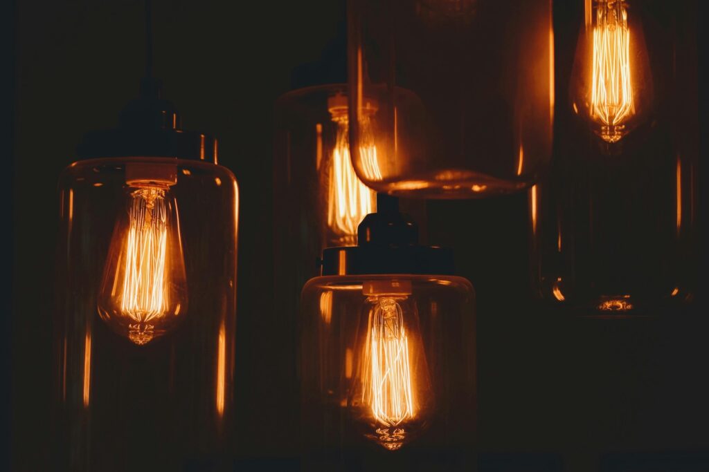 Edison light bulbs hanging inside